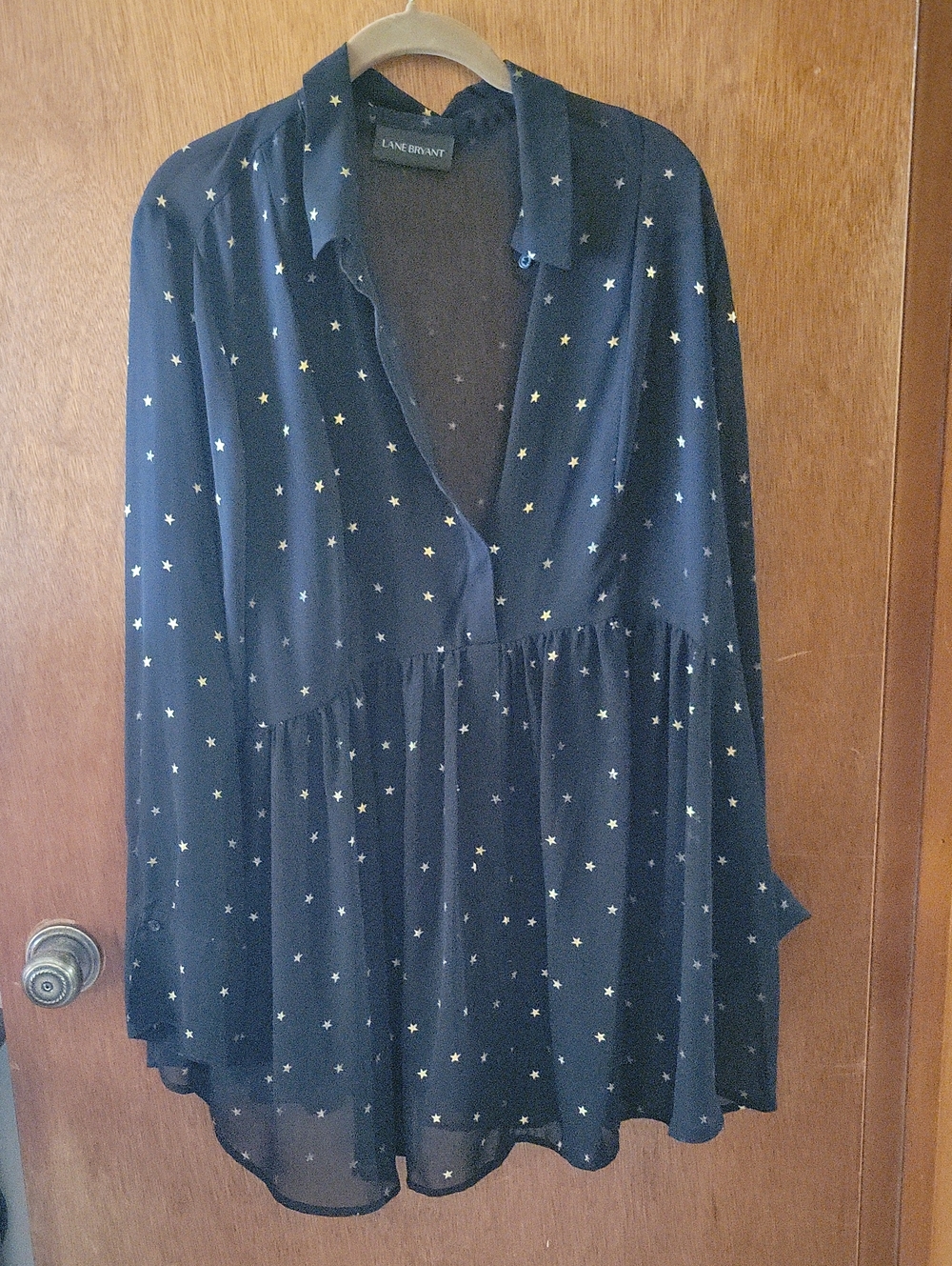 Lane Bryant Black Star-Print Sheer Peplum Tunic